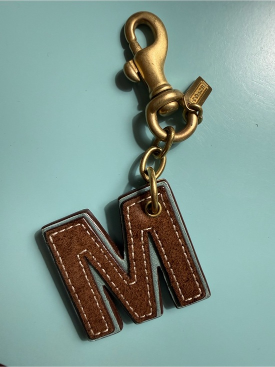 Coach Handbags - Vintage Coach Brown Leather 'M' Leather Key / Bag Charm with Brass Hardware
